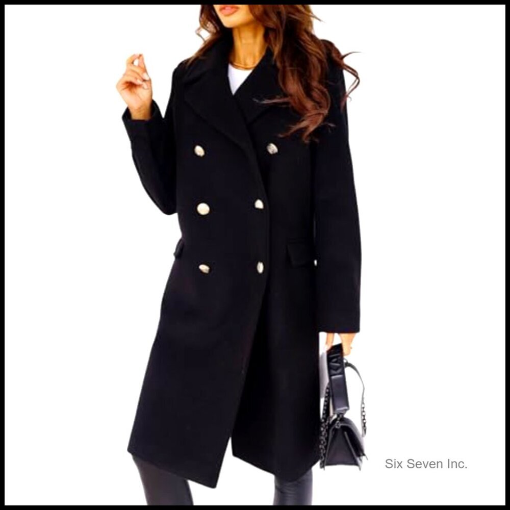 Wool Blend Long Trench Coat Double Breasted Winter Pea Coat Women's - Picture 3 of 7